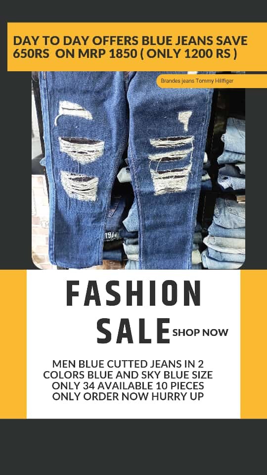 Blue men cutted jeans 34size